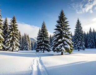 Obraz premium Snowy pine forest, winter landscape