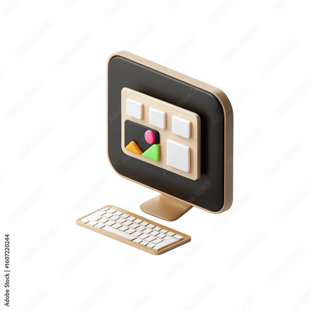 Aufkleber modern computer monitor and keyboard isolated on transparent background