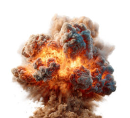 Massive explosion unleashes fire and smoke at industrial site high-intensity action in urban isolated on transparent background