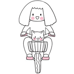 Illustration of Girl with Cat on Bicycle