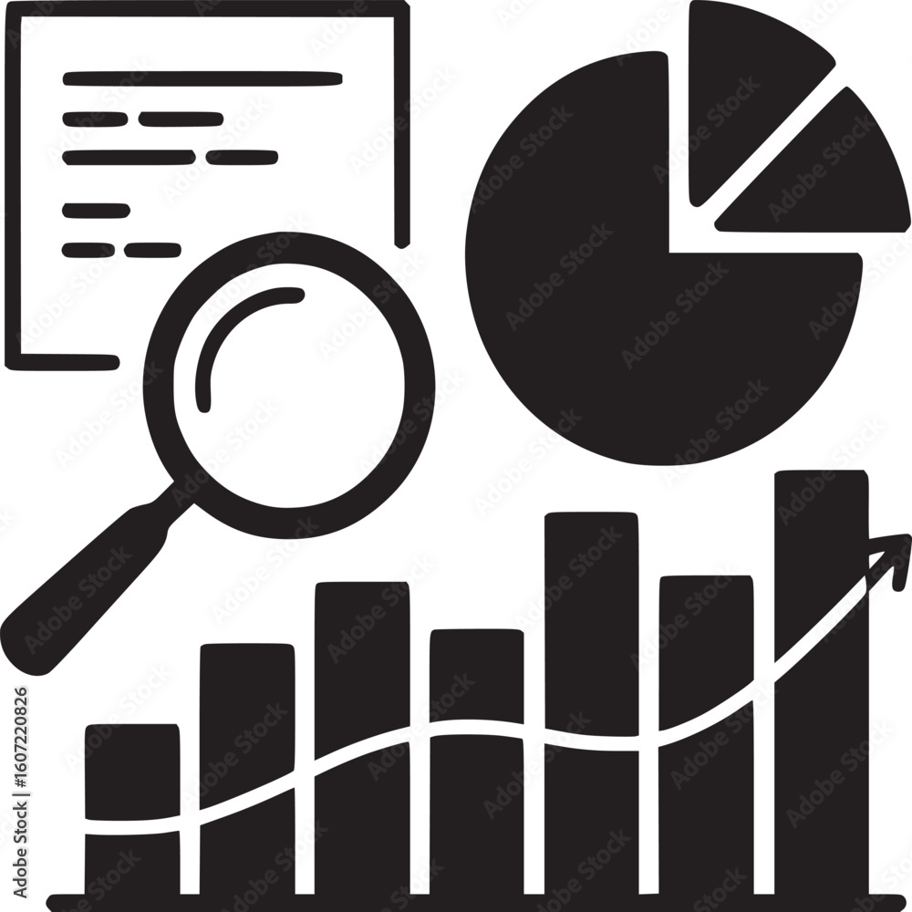 Poster analyzing business data and growth trends with charts and graphs for strategic decision making
