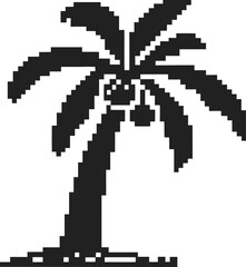 Fototapeta premium Pixelated palm tree with coconuts, retro digital illustration tropical island nature, minimal black and white vintage