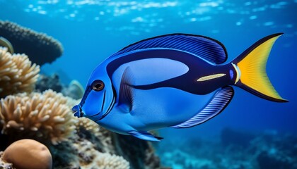 vibrant powder blue surgeonfish a stunning powder blue surgeonfish gracefully glides through aquatic depths its vibrant colors and sleek form captivating the eye