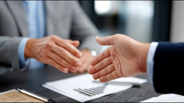 Business professionals engaging in a handshake during a meeting to finalize an important partnership