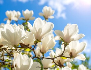 Fototapeta premium Blossoming magnolia flowers against a bright blue sky