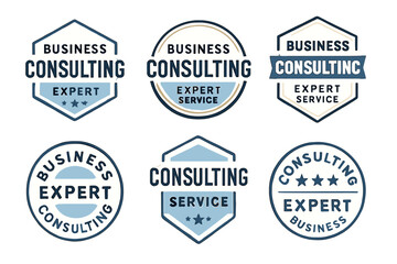 A business consulting expert service badges and professional consultation logos for success.
