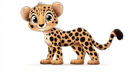 Cute Cartoon Leopard Character with Playful Expression and Soft Features for Children’s Illustration