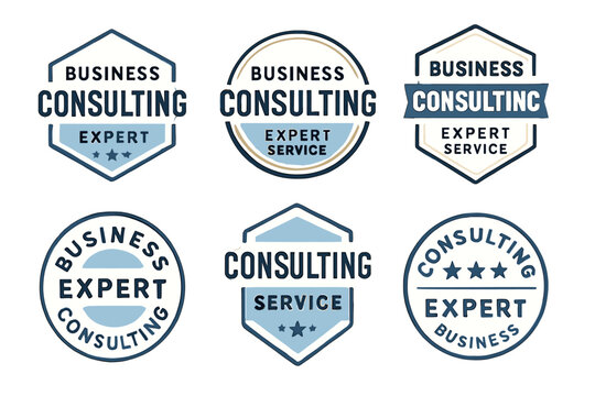 A business consulting expert service badges and professional consultation logos for success.