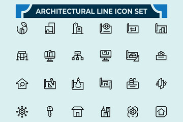 Architectural line icon set.construction site, floor plan, architecture, planning, drawing, measurement, house, apartment,  Engineering and Minimal icons pack. Pixel perfect. Editable stroke.