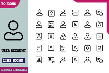 Editable User Account Icons, Line Style Vector Set, Resizable Graphics for Web, App, UI, UX Design, High-Quality Pack, Professional Collection, Creative Tools