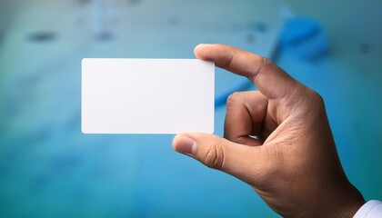 hand holding blank white business card
