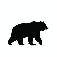 Fototapeta premium Profile view of a large grizzly bear walking, depicted as a simple black silhouette icon on a white background.