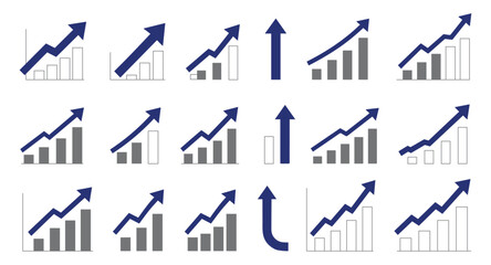 A collection of upward pointing arrows and bar graph