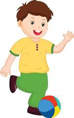 Boy Kicking Soccer Ball in Cartoon Style