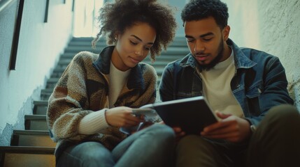 Couple looking at tablet