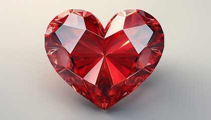 red crystal diamond heart isolated on white background