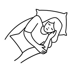 Woman Lying Sideways on Pillow with Sleep Discomfort Vector Illustration