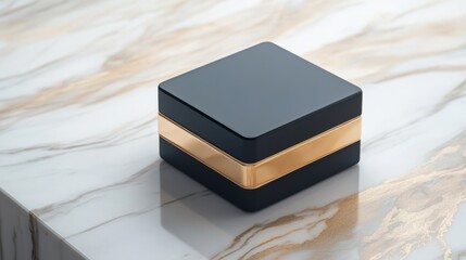Elegant black and gold decorative box on a luxurious marble surface showcasing modern design and sophistication