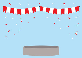independence day background. podium with red and white confetti and pennant flags decoration. winner podium