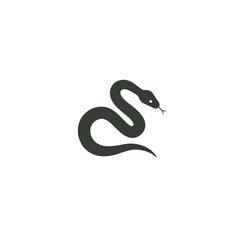 Fototapeta premium A dark silhouette of a snake coiled and ready to strike, with its tongue sticking out, against a plain white background.