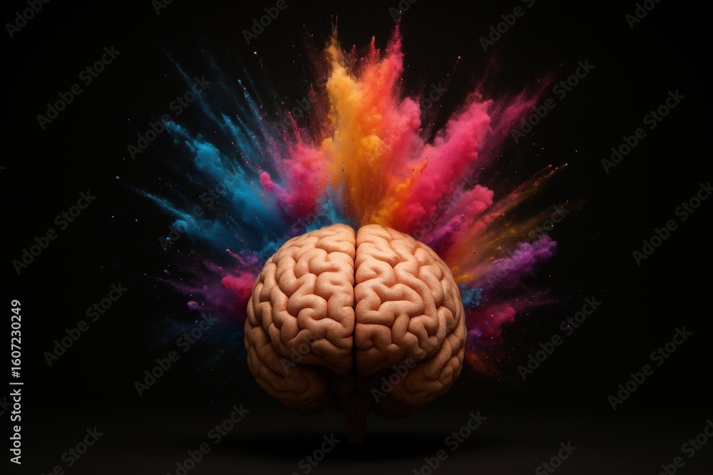Aufkleber brainstorm of colors: an artistic rendering of a brain bursts forth with vibrant, exploding colors, 
