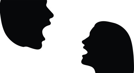 Black silhouette faces, abstract art, human profile contrast, negative space design, white background, visual illusion, emotional depth, creativity