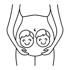 Twins Pregnancy Two Baby Outlines Inside a Belly Illustration Vector Design