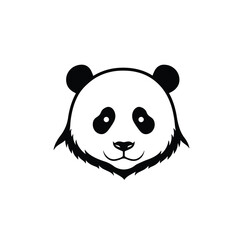 Obraz premium A black and white stylized illustration of a panda bear's head, featuring its distinctive markings and round ears.