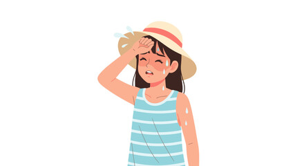 Young woman feeling overheated and exhausted in the summer heat, heatstroke concept
