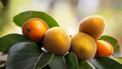 close up of bisbul fruit diospyros blancoi known as velvet apple velvet persimmon kamagong or mabolo tree