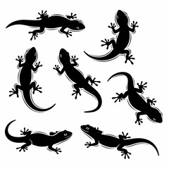 Black lizard silhouettes collection isolated on white