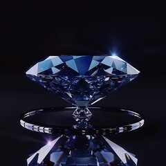 ultra-realistic 3D render of a levitating sapphire gemstone above a mirrored surface, soft spotlight creating crisp reflections, isolated on black gradient