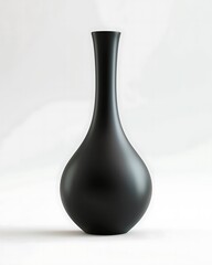 ultra-realistic 3D render of a matte black ceramic vase with a narrow neck and smooth curves, isolated on a pure