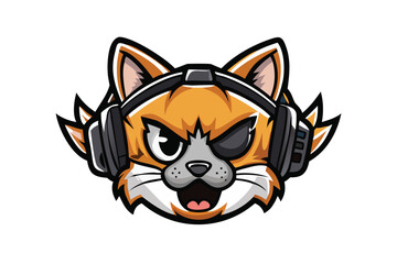 Stylized Cute Cat Gamer Esports Mascot Logo for T-shirts & Stickers