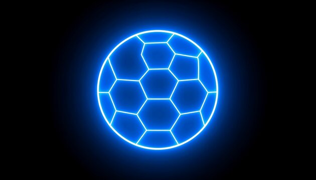 Glowing blue soccer ball on black background