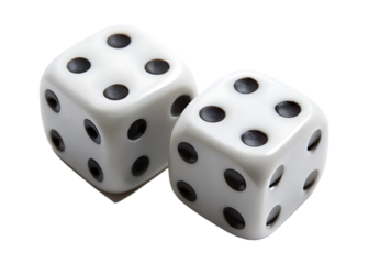  two white dice showing six and five on a clean isolated on white background PNG, AI GENERATED