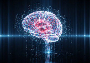 Digital Brain with Glowing Neural Network, Symbolizing AI, Machine Learning, and Neuroscience