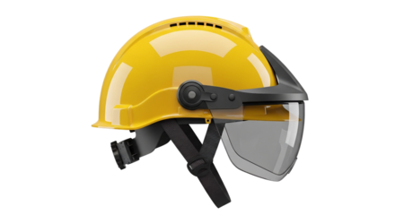 Yellow safety helmet with visor isolated PNG with Transparent Background