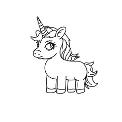 cute chubby unicorn cartoon character outline vector drawing
