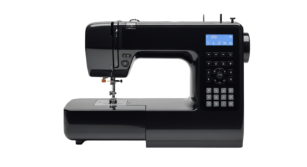 Black electric sewing machine isolated PNG with Transparent Background