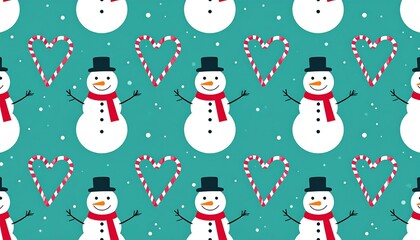 Christmas pattern of snowmen and candy canes
