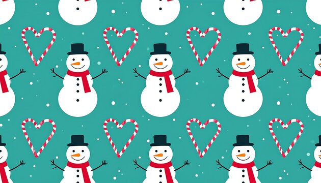 Christmas pattern of snowmen and candy canes