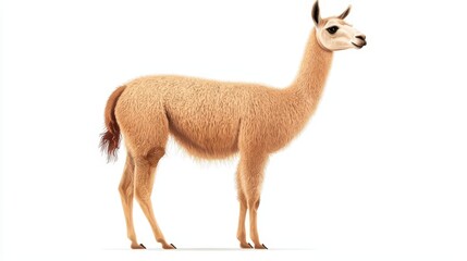 Obraz premium Realistic Illustration of a Cute Light Brown Llama Standing in Profile on White Background
