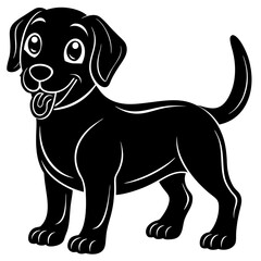 A cheerful black puppy with big eyes and a wagging tail