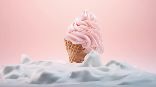 Two soft-serve ice cream cones in pastel cloud background
