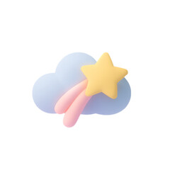 Obraz premium Cute 3d cartoon star falling from a cloud isolated on transparent background