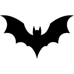 A stark black silhouette of a bat with outstretched wings on a white background