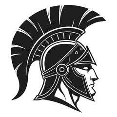 Stylized black and white spartan warrior helmet profile icon