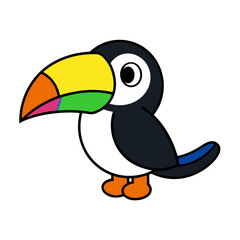 Fototapeta premium Adorable cartoon puffin with a colorful beak and bright orange feet