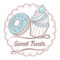 Charming sweet treats logo featuring a donut and cupcake with pastel colors
